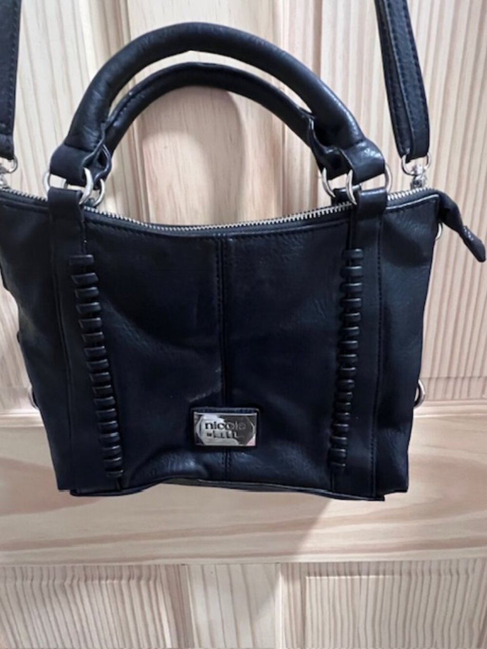 Nicole by Nicole Miller black handbag soft leather satchel whip stitching